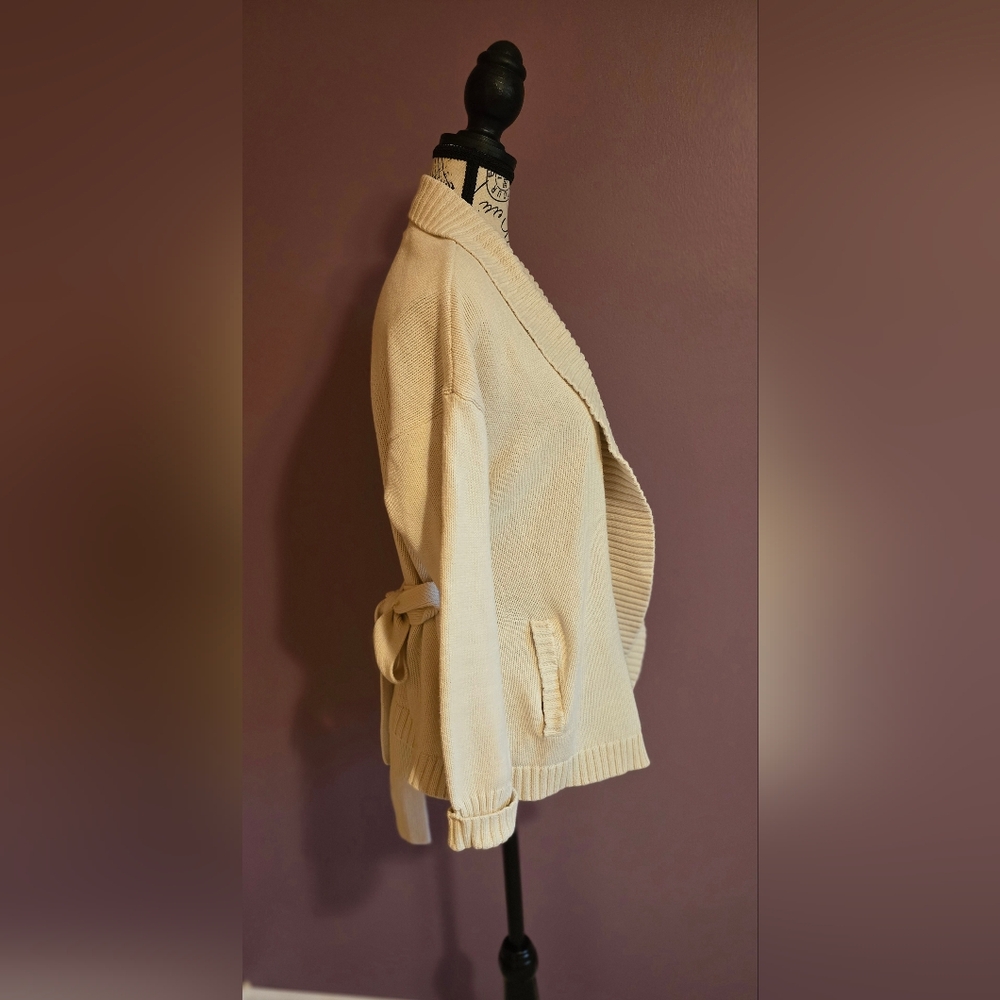 LOFT Cream Shawl Collar Belted Cardigan - Picture 3 of 11